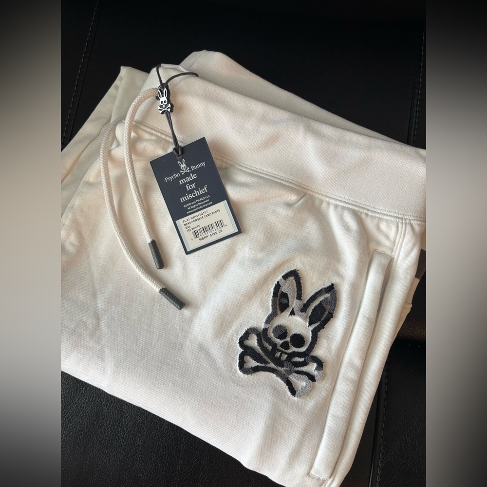 Psycho Bunny White Joggers with Drawstring